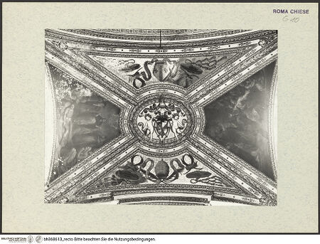 Vorderseite von ICCD [https://www.deutsche-digitale-bibliothek.de/content/lizenzen/rv-ez/] Innendekoration mit Darstellung von DominikanerheiligenSzenen aus dem Leben des heiligen Dominikus und klerikale Abzeichen - Gewölbe, bh368613_recto. Foto.