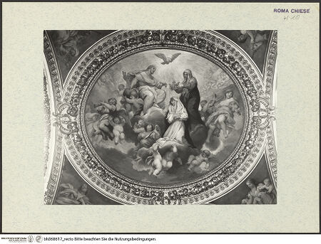 Vorderseite von ICCD [https://www.deutsche-digitale-bibliothek.de/content/lizenzen/rv-fz/] Leben und Verherrlichung der Heiligen Rosa von LimaKrönung der Heiligen Rosa von Lima durch Maria und Christus - Gesamtansicht, bh368617_recto. Foto.