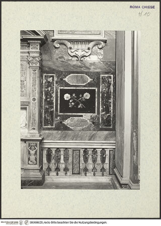 Vorderseite von ICCD [https://www.deutsche-digitale-bibliothek.de/content/lizenzen/rv-ez/] Santa Maria sopra MinervaCappella (Sciarra-) Colonna - rechte Wand, Ausschnitt der Buntmarmorverkleidung mit Dekor aus Rosen und Lilien rechts des Grabmals, bh368620_recto. Foto.