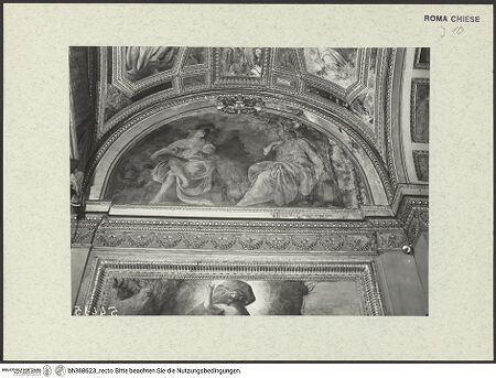 Vorderseite von ICCD [https://www.deutsche-digitale-bibliothek.de/content/lizenzen/rv-ez/] Innendekoration: Szenen aus dem leben Christi, Evangelisten, Sibyllen und ProphetenWandbilder - Seitenwand (Lünette). Zwei Sibyllen, bh368623_recto. Foto.