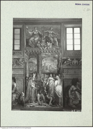 Vorderseite von ICCD [https://www.deutsche-digitale-bibliothek.de/content/lizenzen/rv-ez/] Szenen aus der Geschichte des heiligen Kreuzes und des OratoriumsAuffindung der Kreuze - gesamt mit Bekrönung; nach der Restaurierung von 1963-64, bh369380_recto. Foto.