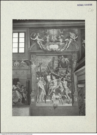 Vorderseite von ICCD [https://www.deutsche-digitale-bibliothek.de/content/lizenzen/rv-ez/] Szenen aus der Geschichte des heiligen Kreuzes und des OratoriumsDie Prüfung des heiligen Kreuzes - gesamt mit Bekrönung; nach der Restaurierung von 1963-1964, bh369382_recto. Foto.