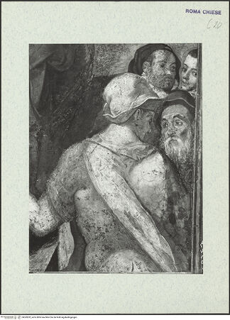 Vorderseite von ICCD [https://www.deutsche-digitale-bibliothek.de/content/lizenzen/rv-ez/] Szenen aus der Geschichte des heiligen Kreuzes und des OratoriumsUnter Gregor XIII gründet die Compagnia del Crocifisso Konvent und Kirche von Santa Chiara al Quirinale - Detail; nach der Restaurierung von 1963-64, bh369392_recto. Foto.