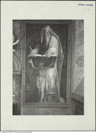 Vorderseite von ICCD [https://www.deutsche-digitale-bibliothek.de/content/lizenzen/rv-ez/] Szenen aus der Geschichte des heiligen Kreuzes und des Oratoriumszwei Propheten - Prophet der rechten Chorwand; nach der Restaurierung von 1963-64, bh369411_recto. Foto.