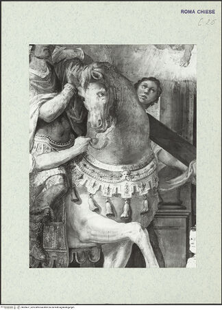 Vorderseite von ICCD [https://www.deutsche-digitale-bibliothek.de/content/lizenzen/rv-ez/] Szenen aus der Geschichte des heiligen Kreuzes und des OratoriumsEin Engel erscheint Kaiser Heraclius beim Einzug nach Jerusalem - Detail; nach der Restaurierung 1963-1964, bh369417_recto. Foto.