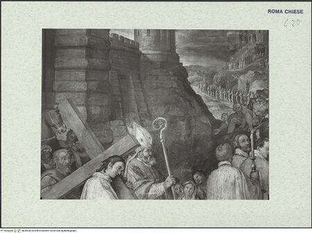 Vorderseite von ICCD [https://www.deutsche-digitale-bibliothek.de/content/lizenzen/rv-ez/] Szenen aus der Geschichte des heiligen Kreuzes und des OratoriumsHeraclius trägt das Kreuz im Büßergewand nach Jerusalem - Detail; nach der Restaurierung von 1963-64, bh369420_recto. Foto.