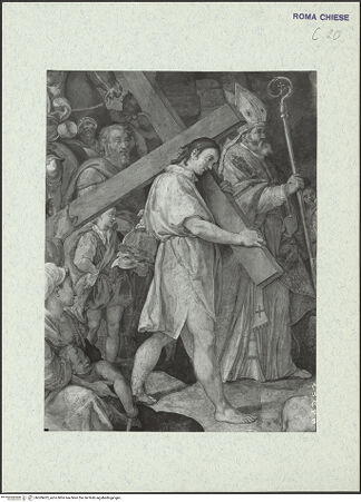 Vorderseite von ICCD [https://www.deutsche-digitale-bibliothek.de/content/lizenzen/rv-ez/] Szenen aus der Geschichte des heiligen Kreuzes und des OratoriumsHeraclius trägt das Kreuz im Büßergewand nach Jerusalem - Detail; nach der Restaurierung von 1963-64, bh369423_recto. Foto.