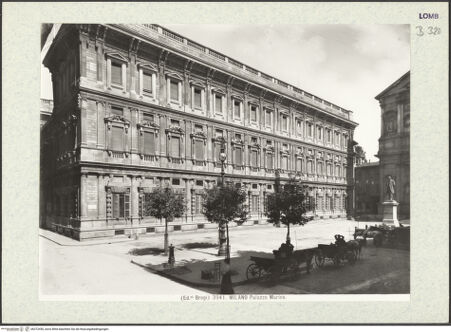 Vorderseite von Alinari [https://www.deutsche-digitale-bibliothek.de/content/lizenzen/rv-ez/] Palazzo MarinoFassade zur Piazza San Fedele - Seitenansicht, bh372450_recto. Foto.