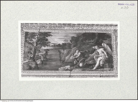 Vorderseite von Bibliotheca Hertziana [https://rightsstatements.org/page/CNE/1.0/] Szenen aus dem Alten Testament, Landschaften und TugenddarstellungenTobias und der Engel - , bh374556_recto. Foto.