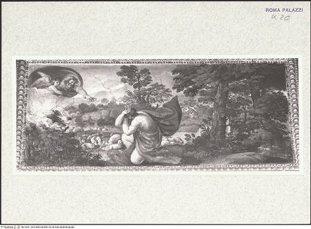 Vorderseite von Bibliotheca Hertziana [https://rightsstatements.org/page/CNE/1.0/] Szenen aus dem Alten Testament, Landschaften und TugenddarstellungenMoses und der brennende Dornbusch - , bh374561_recto. Foto.