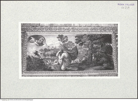 Vorderseite von Bibliotheca Hertziana [https://rightsstatements.org/page/CNE/1.0/] Szenen aus dem Alten Testament, Landschaften und TugenddarstellungenMoses und der brennende Dornbusch - , bh374562_recto. Foto.