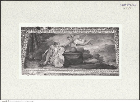 Vorderseite von Bibliotheca Hertziana [https://rightsstatements.org/page/CNE/1.0/] Szenen aus dem Alten Testament, Landschaften und TugenddarstellungenEin Engel weckt Elias - , bh374563_recto. Foto.