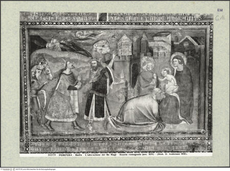 Vorderseite von Alinari [https://www.deutsche-digitale-bibliothek.de/content/lizenzen/rv-ez/] Szenen aus dem Neuen TestamentSüdwand, Bildfeld 3: die Anbetung der Könige - Gesamtansicht, bh375135_recto. Foto.