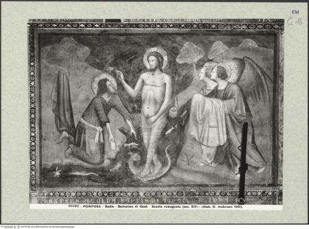Vorderseite von Alinari [https://www.deutsche-digitale-bibliothek.de/content/lizenzen/rv-ez/] Szenen aus dem Neuen TestamentSüdwand, Bildfeld 6: die Taufe Christi - Gesamtansicht, bh375140_recto. Foto.