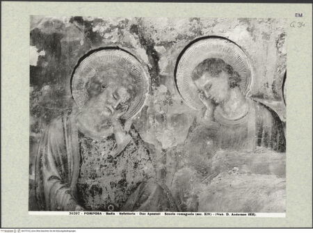 Vorderseite von Alinari [https://www.deutsche-digitale-bibliothek.de/content/lizenzen/rv-ez/] Thronender Christus mit Maria und Heiligen, das Abendmahl, das Guido-Wunder, Christus am ÖlbergNordwand: Christus am Ölberg - Detail, Petrus und Johannes, bh375152_recto. Foto.