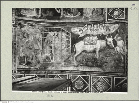 Vorderseite von Alinari [https://www.deutsche-digitale-bibliothek.de/content/lizenzen/rv-ez/] Zyklus: Verkündigung, Majestas Domini, Heiligen, Evangelisten, Kirchenväter und Szenen aus dem Leben des heiligen EustachiusSzenen aus dem Leben des heiligen Eustachius (unteres Register)Der Heilige Eustachius und seine Familie im Gefängnis; Martyrium von Eustachius und seiner Familie (unteres Register, 6) - Gesamtansicht, bh375153_recto. Foto.