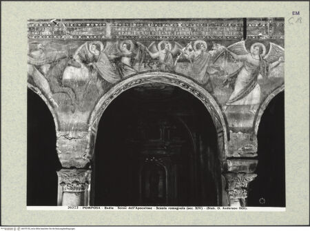 Vorderseite von Alinari [https://www.deutsche-digitale-bibliothek.de/content/lizenzen/rv-ez/] Szenen aus dem Buch der ApokalypseSüdwand, Bildfeld 6: die vier Windengel (Ap. 7, 1-3) - Gesamtansicht, bh375155_recto. Foto.