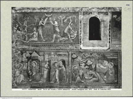 Vorderseite von Alinari [https://www.deutsche-digitale-bibliothek.de/content/lizenzen/rv-ez/] Szenen aus dem Alten TestamentSüdwand, Bildfeld 1: der Sündenfall; das Opfer von Kain und Abel; der Brudermord - Gesamtansicht (unten: die Verkündigung; die Heimsuchung; die Geburt Christi), bh375157_recto. Foto.