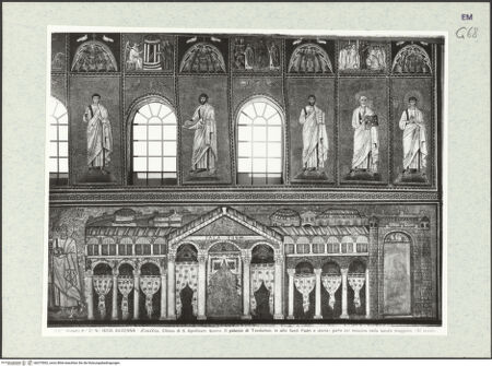 Vorderseite von Alinari [https://www.deutsche-digitale-bibliothek.de/content/lizenzen/rv-ez/] Mosaiken im LanghausEpistelseite mit männlichen Heiligen - Detail, bh375502_recto. Foto.