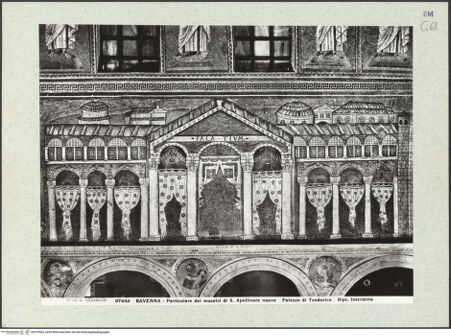 Vorderseite von Alinari [https://www.deutsche-digitale-bibliothek.de/content/lizenzen/rv-ez/] Mosaiken im LanghausEpistelseite mit männlichen Heiligen - Detail, bh375503_recto. Foto.