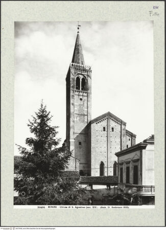 Vorderseite von Alinari [https://www.deutsche-digitale-bibliothek.de/content/lizenzen/rv-ez/] Sant'AgostinoAußenbau - Campanile und Hauptkapelle, bh375540_recto. Foto.
