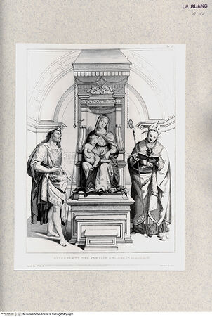Vorderseite von Bibliotheca Hertziana [http://creativecommons.org/publicdomain/mark/1.0/] Rafael von Urbino und sein Vater Giovanni SantiTeil 3: Atlas (Abbildungen)Altarblatt der Familie Ansidei, in Blenheim; (Taf. XI) - , bh375766. Foto.