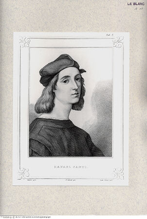 Vorderseite von Bibliotheca Hertziana [http://creativecommons.org/publicdomain/mark/1.0/] Rafael von Urbino und sein Vater Giovanni SantiTeil 3: Atlas (Abbildungen)Bildnis Raphaels; (Taf. V) - , bh375771. Foto.