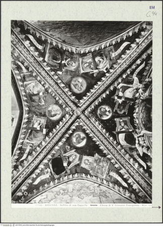 Vorderseite von Alinari [https://www.deutsche-digitale-bibliothek.de/content/lizenzen/rv-ez/] Die vier Evangelisten und die vier Kirchenväter - Gesamtansicht (übermalt - vor der Restaurierung), bh375999_recto. Foto.