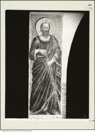 Vorderseite von Alinari [https://www.deutsche-digitale-bibliothek.de/content/lizenzen/rv-ez/] Jüngstes Gericht und Taten des Antichrists; Szenen aus dem Leben Marias; Szenen aus dem Leben ChristiSüdpfeiler des Triumphbogens, Innenseite: der Heilige Paulus; Heiliger Bischof - Der heilige Paulus, bh376005_recto. Foto.