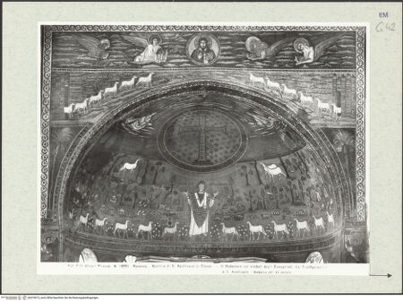 Vorderseite von Alinari [https://www.deutsche-digitale-bibliothek.de/content/lizenzen/rv-ez/] ApsismosaikMosaik der Apsisstirnwand: Majestas Domini und das himmlische Jerusalem (Apoc. 4; 21) - Triumphbogen (und Apsis), Teilansicht, bh376013_recto. Foto.