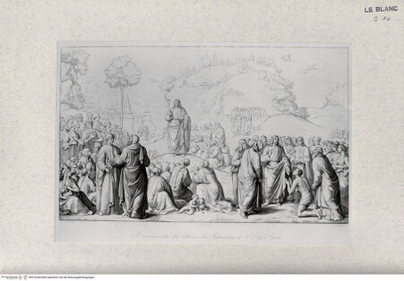 Vorderseite von Landesbildstelle Rheinland [http://creativecommons.org/publicdomain/mark/1.0/] Die Bergpredigt; die Heilung der Aussätzigen; (aus einer Serie von 12 Blatt verschiedener Stecher nach den Wandfresken der Cappella Sistina) - , bh376284. Foto.