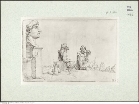 Vorderseite von Kupferstichkabinett Berlin SMB-PK [https://www.deutsche-digitale-bibliothek.de/content/lizenzen/rv-ez/] Heemskerck-Album IAntiken vor dem Konservatorenpalast - , bh376341_recto. Foto.