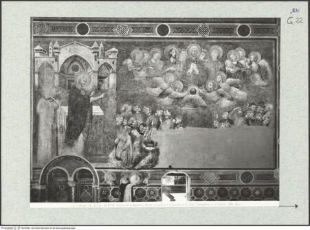 Vorderseite von Alinari [https://www.deutsche-digitale-bibliothek.de/content/lizenzen/rv-ez/] Thronender Christus zwischen den heiligen Johannes dem Evangelisten und Johannes dem Täufer; thronende Madonna; szenen aus dem Leben von Johannes dem Evangelisten und dem heiligen Augustinus; Heiligen und StifterinnenJohannes predigt; Tod des Johannes - Gesamtansicht, bh376681_recto. Foto.