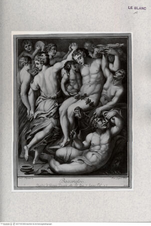 Vorderseite von  [http://creativecommons.org/publicdomain/mark/1.0/] Bacchanal (rechtes Pendant zu der "Toilette der Venus") (Taf.III aus:"Raccolta di 80 stampe rappresentanti i quadri piu scelti de' Sig.ri March.si Gerin di Firenze", Firenze 1786) - , bh377353. Foto.