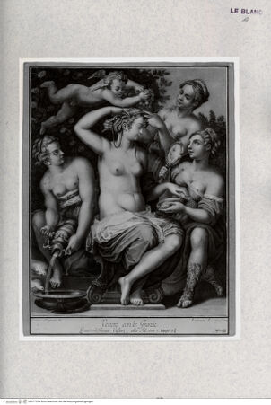Vorderseite von  [http://creativecommons.org/publicdomain/mark/1.0/] Die Toilette der Venus (linkes Pendant zu dem "Bacchanal") (Taf.III aus:"Raccolta di 80 stampe rappresentanti i quadri piu scelti de' Sig.ri March.si Gerin di Firenze", Firenze 1786) - , bh377354. Foto.