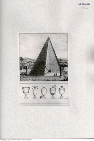 Vorderseite von Veste Coburg [http://creativecommons.org/publicdomain/mark/1.0/] "Auswahl antiker Gemälde ... vom Grafen Caylus" ... , Drei Hefte, insgesamt 23 Blatt, 1798Cestius-Pyramide (Heft 1) - , bh377359. Foto.