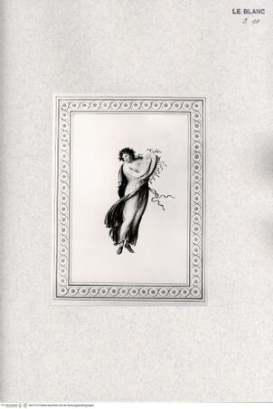 Vorderseite von Veste Coburg [http://creativecommons.org/publicdomain/mark/1.0/] "Auswahl antiker Gemälde ... vom Grafen Caylus" ... , Drei Hefte, insgesamt 23 Blatt, 1798Weibliche Figur mit Handtrommel (Heft 3) - , bh377374. Foto.