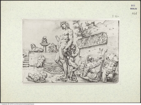 Vorderseite von Kupferstichkabinett Berlin SMB-PK [https://www.deutsche-digitale-bibliothek.de/content/lizenzen/rv-ez/] Heemskerck-Album IUnterer Statuenhof der Casa Gallo - , bh378072_recto. Foto.