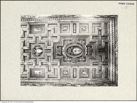Vorderseite von ICCD [https://www.deutsche-digitale-bibliothek.de/content/lizenzen/rv-ez/] Kassettendecke (als Dankvotiv für den Seesieg über die Türken bei Lepanto) - Detail mit Papstwappen Gregors XIII., bh378161_recto. Foto.