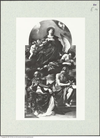 Vorderseite von Sopr. BAS EM [https://www.deutsche-digitale-bibliothek.de/content/lizenzen/rv-ez/] Himmelfahrt Mariä mit den heiligen Hieronymus und Petrus - , bh378469_recto. Foto.