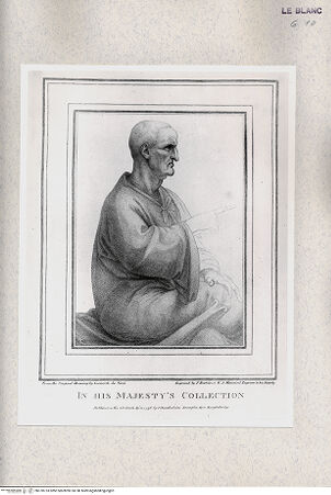 Vorderseite von Bibliotheca Hertziana [http://creativecommons.org/publicdomain/mark/1.0/] Original designs of the most celebrated masters of the Bolognese, Roman, Florentine, and Venetian schools, comprising some of the works of Leonardo da Vinci, the Carracci, Claude Lorrain, Raphael ... in His Majesty's Collection; engraved by Bartolozzi, P. W. Tomkins ... ; with biographical and historical sketches of L. da Vinci and the CaracciTaf. [2] Männliche Dreiviertelfigur (Kopf im Profil) - , bh378733. Foto.
