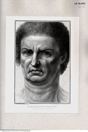 Vorderseite von Bibliotheca Hertziana [http://creativecommons.org/publicdomain/mark/1.0/] Original designs of the most celebrated masters of the Bolognese, Roman, Florentine, and Venetian schools, comprising some of the works of Leonardo da Vinci, the Carracci, Claude Lorrain, Raphael ... in His Majesty's Collection; engraved by Bartolozzi, P. W. Tomkins ... ; with biographical and historical sketches of L. da Vinci and the CaracciTaf. [4] Kopf eines Mannes (Studie zum Trivulzio-Standbild?) - , bh378735. Foto.