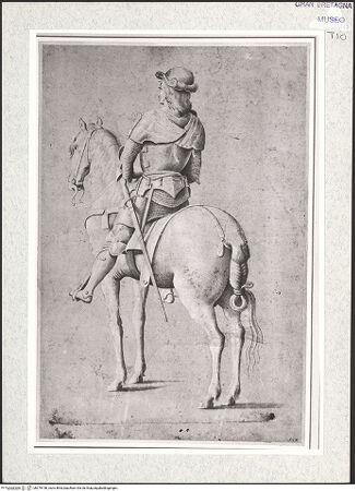 Vorderseite von Lady Lever Art Gallery? [https://www.deutsche-digitale-bibliothek.de/content/lizenzen/rv-ez/] Ein bewaffneter Ritter auf einem Pferd - , bh379156_recto. Foto.