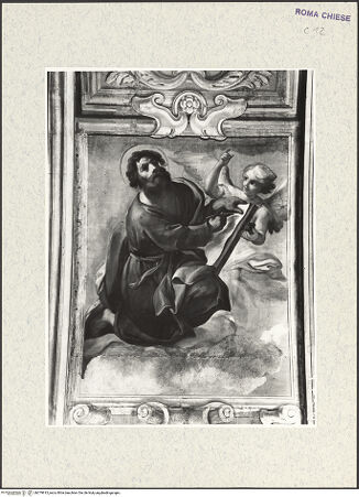 Vorderseite von ICCD [https://www.deutsche-digitale-bibliothek.de/content/lizenzen/rv-ez/] Deckengemälde mit Gottvater und Maria mit dem Kind umgeben von Bildfeldern mit Heiligen, Seligen und EvangelistenDer Evangelist Matthäus - , bh379913_recto. Foto.