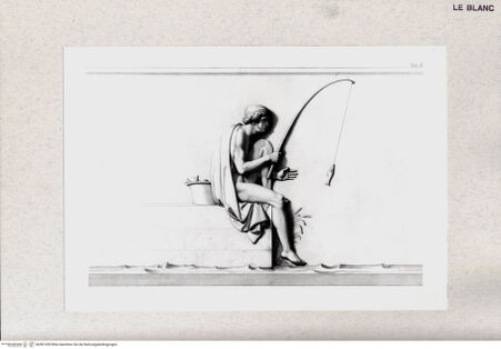 Vorderseite von Bibliotheca Hertziana [http://creativecommons.org/publicdomain/mark/1.0/] Der Einzug Alexanders des Großen in Babylon. Marmorfries von B. Thorwaldsen. Nach Zeichnungen von F. Overbeck in Kupfer gestochen von S. Amsler. Hrsg. von Hermann Lücke. 4. Aufl. Neue Ausg. Leipzig : Dürr, 1882. 5 S. : Ill.Tab. II. Ein junger Fischer am Ufer greift nach dem Fisch, der an seiner Angel hängt, und bemerkt den festlichen Einzug nicht. - , bh381209. Foto.