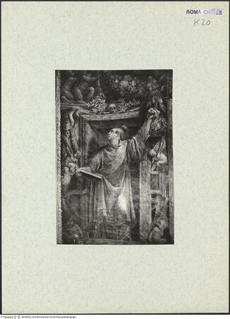 Vorderseite von unbekannt [https://www.deutsche-digitale-bibliothek.de/content/lizenzen/rv-fz/] KapellenausmalungDie heiligen Stephanus und Johannes der Almosengeber - Detail: der heilige Stephanus (Aufnahme vor der Restaurierung 1986), bh382042_recto. Foto.