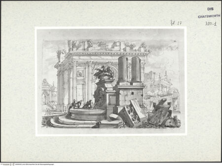 Vorderseite von Courtauld Institute London [http://creativecommons.org/publicdomain/mark/1.0/] Album mit Römischen Architekturcapricci für Lord BurlingtonAntike Ruinen - , bh382645_recto. Foto.