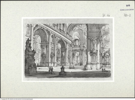 Vorderseite von Courtauld Institute London [http://creativecommons.org/publicdomain/mark/1.0/] Album mit Römischen Architekturcapricci für Lord BurlingtonKircheninterieur - , bh382654_recto. Foto.