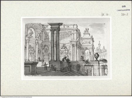 Vorderseite von Courtauld Institute London [http://creativecommons.org/publicdomain/mark/1.0/] Album mit Römischen Architekturcapricci für Lord BurlingtonMemorialbau - , bh382655_recto. Foto.