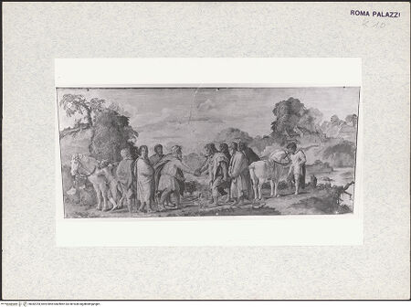 Vorderseite von Bibliotheca Hertziana [https://www.deutsche-digitale-bibliothek.de/content/lizenzen/rv-fz/] Szenen aus der römischen Geschichte und MythologieTreffen von Janus und Saturn auf dem Janiculum (Gianicolo) - , bh382794_recto. Foto.